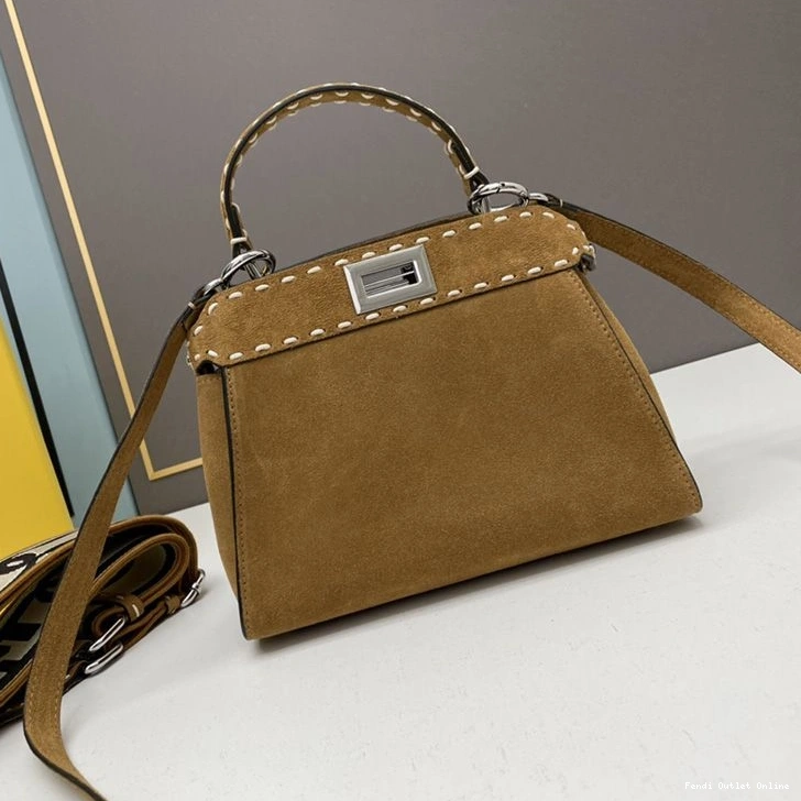 Affordable In Fendi Mini Brown Iconic Suede Bag Peekaboo Stitching 0824